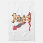 チェーンソーを持ち、微笑む邪悪なテディベア キッチンタオル (縦)