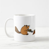 チェーンソーを持つおもしろいでハイテクなビーバー コーヒーマグカップ (左)