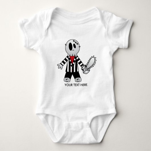チェーンソーを持つパーソナライズなジェイソン ベビーボディスーツ (正面)