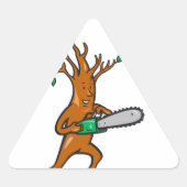 チェーンソーを持つ木の男の宝庫 三角形シール (正面)