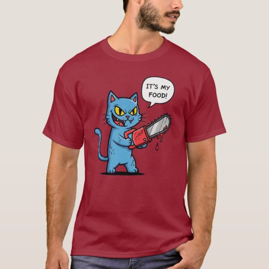 チェーンソーを持つ面白い猫 Tシャツ (正面)