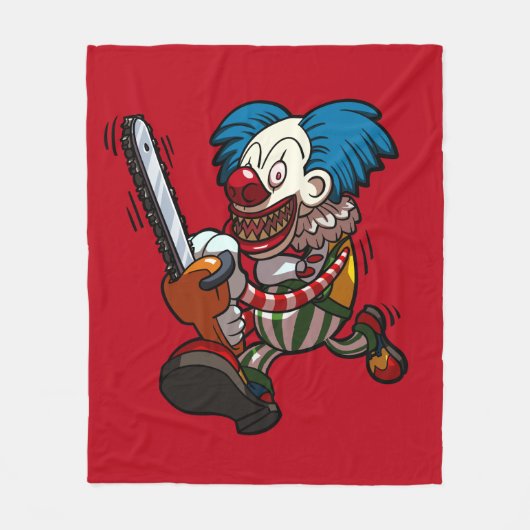 チェーンソーカラフルピエロハロウィンホラーマンガ フリースブランケット (正面)