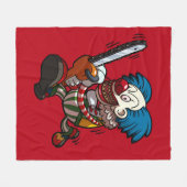 チェーンソーカラフルピエロハロウィンホラーマンガ フリースブランケット (正面(横))