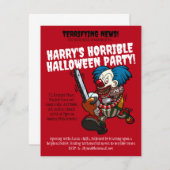 チェーンソーカラフルピエロハローウィンパーティ漫画 招待状 (正面/裏面)