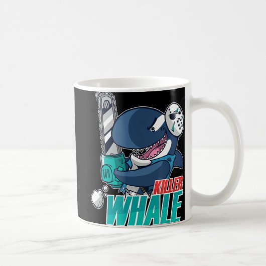 チェーンソーキラークジラの衣装おもしろいオルカハロウィーン コーヒーマグカップ (右)