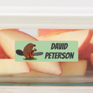 チェーンソーパーソナライズされたマンガのユーモアを持つビーバー ラベル