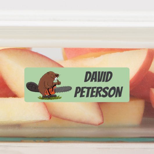 チェーンソーパーソナライズされたマンガのユーモアを持つビーバー ラベル (貼付)