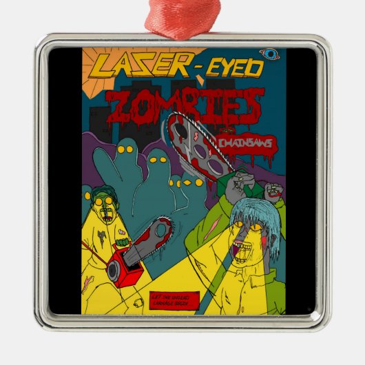 チェーンソー付きレーザーアイドゾンビオーナメント メタルオーナメント (正面)