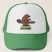 チェーンソー漫画おもしろいイラストレーション付きビーバー キャップ (正面)