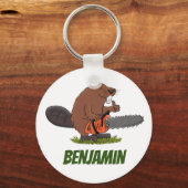チェーンソー漫画おもしろいイラストレーション付きビーバー キーホルダー (正面)