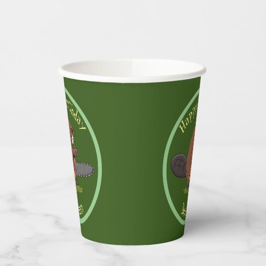 チェーンソー漫画おもしろいイラストレーション付きビーバー 紙コップ (左)