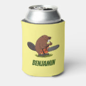 チェーンソー漫画おもしろいイラストレーション付きビーバー 缶クーラー (缶裏面)