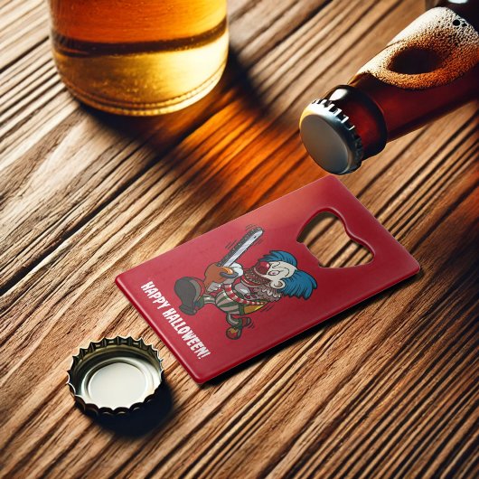 チェーンソー熱狂するピエロハッピーハローウィン漫画 クレジットカード栓抜き