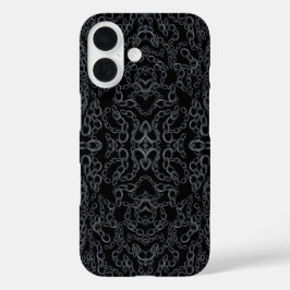 チェーンデザインの抽象的なミラーリング画像 グレー×ブラックアート iPhone 16ケース