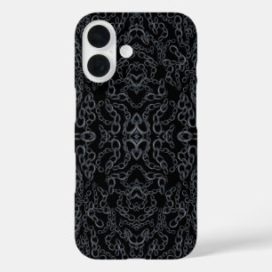 チェーンデザインの抽象的なミラーリング画像 グレー×ブラックアート iPhone 16ケース