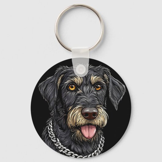 チェーンネックレス付き黒犬 キーホルダー (正面)