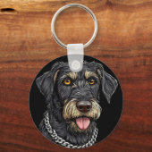 チェーンネックレス付き黒犬 キーホルダー (正面)