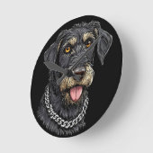 チェーンネックレス付き黒犬 ラウンド壁時計 (傾斜)