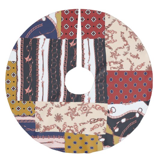 チェーンバロックの幾何学的パターン ブラッシュドポリエステルツリースカート (正面)