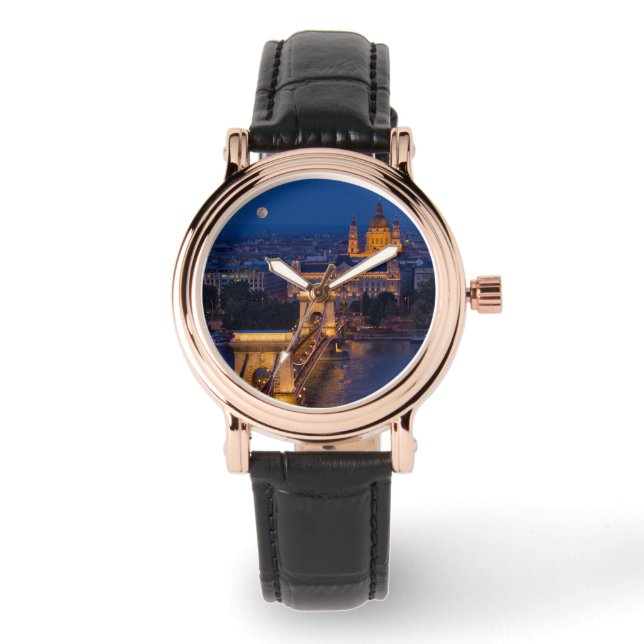 チェーンブリッジと夜の満月 腕時計 (正面)