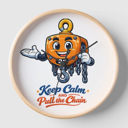 チェーンブロック マスコット Keep Calm 壁掛け時計 壁時計 (正面)