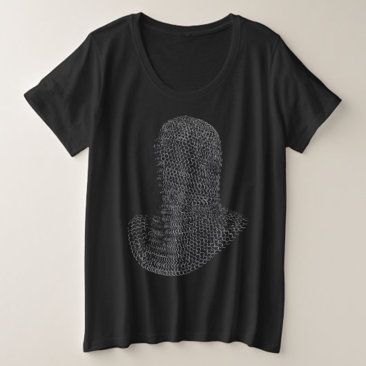 チェーンメイルの戦士フード プラスサイズTシャツ (デザイン正面)