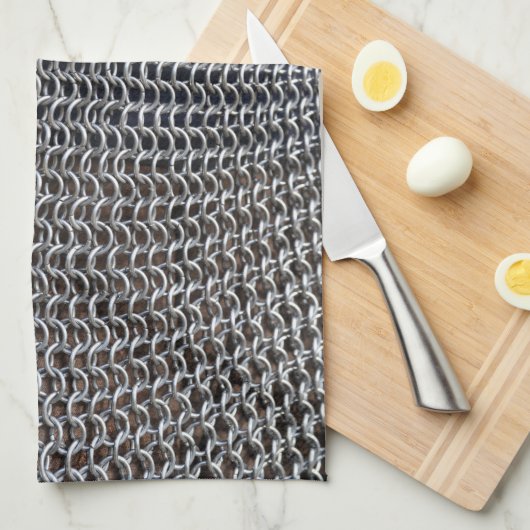 チェーン・メールの装甲中世騎士戦闘機に彼の金属をかぶせて下さい キッチンタオル (四つ折り)