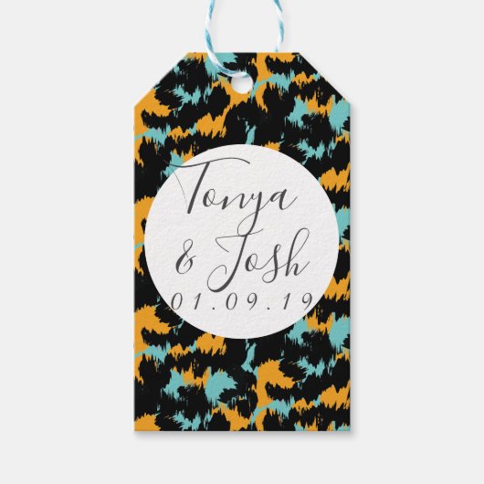 チエカラフルタプリントパタモダンン結婚ズ ギフトタグ (正面)