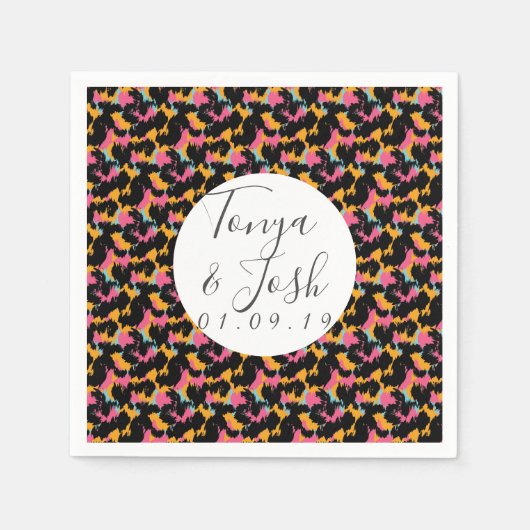 チエカラフルタプリントパタモダンン結婚ズ スタンダードカクテルナプキン (正面)