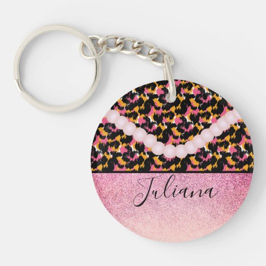 チエタアニマルプリントピンクパール キーホルダー (正面)
