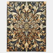 チエタプリントアカントゥスリーフフローラ花びらアクセント フリースブランケット (正面)