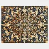 チエタプリントアカントゥスリーフフローラ花びらアクセント フリースブランケット (正面(横))