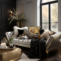 チエタ顔モザイクスタイリッシュキャットブラック&金ゴールド