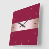 チエレガントックバラ金ゴールドとブルゴーニュのストリップ スクエア壁時計 (傾斜)