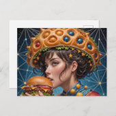 チエ風変わりスバーガーを持つ超現実的な女性 ポストカード (正面/裏面)