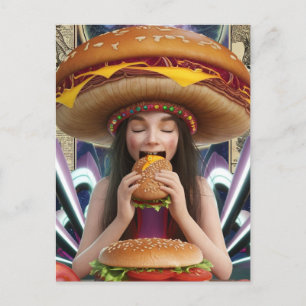 チエ風変わりスバーガー帽子のサイエンスフィクションを持つ超現実的な女の子 ポストカード