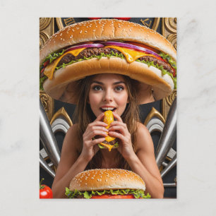 チエ風変わりスバーガー帽子をかぶった超現実的な女の子 ポストカード