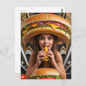 チエ風変わりスバーガー帽子をかぶった超現実的な女の子 ポストカード (正面/裏面)
