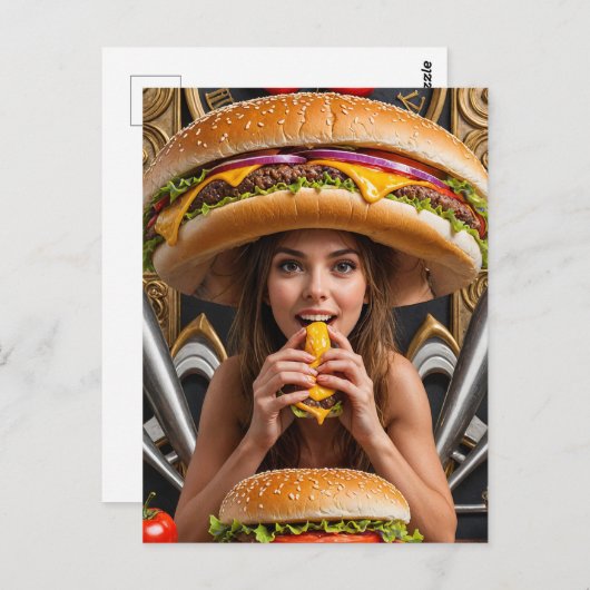チエ風変わりスバーガー帽子をかぶった超現実的な女の子 ポストカード (正面/裏面)