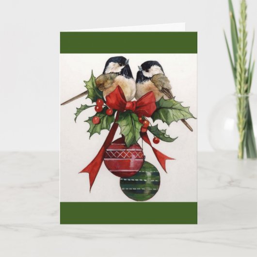 チカデスとホリー折り畳みクリスマスホリデーカード シーズンカード (正面)