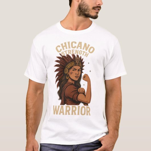 チカーノの力 - 勇ましい戦士ラティーナアート Tシャツ (正面)