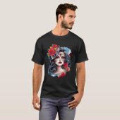 チカーノガールメキシコフラワーデスかわいらし Tシャツ (正面フル)