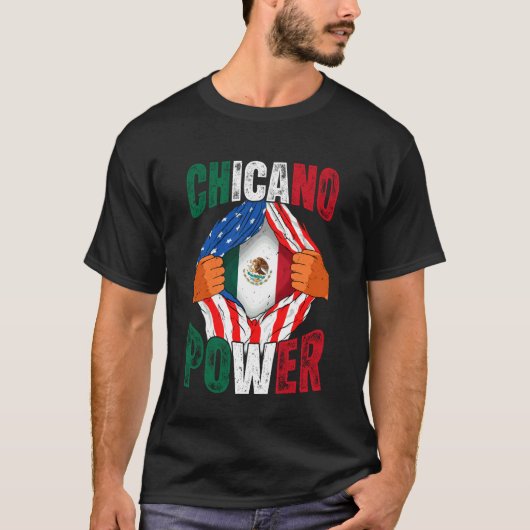 チカーノ・パワー メキシコ独立記念日 メキシコ国旗 Tシャツ (正面)