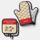 チキンおもしろいことわざ 鍋つかみ&鍋敷きセット (正面/裏面)