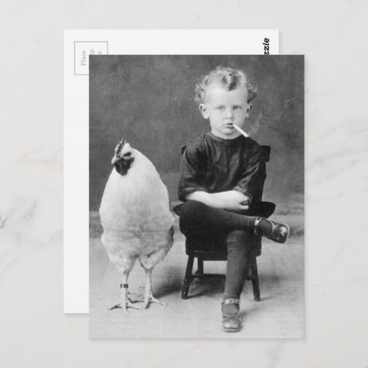 チキンおもしろいと喫煙キッドヴィンテージ写真 ポストカード (正面/裏面)