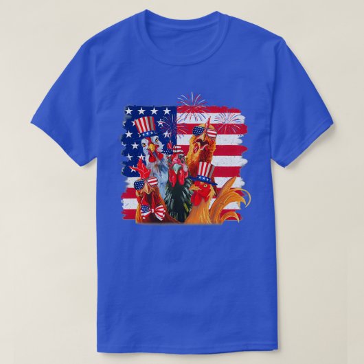 チキンおもしろいアメリカ国旗(2) Tシャツ (デザイン正面)