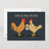 チキンおもしろいイースター卵狩りマンガブルー ポストカード (正面/裏面)