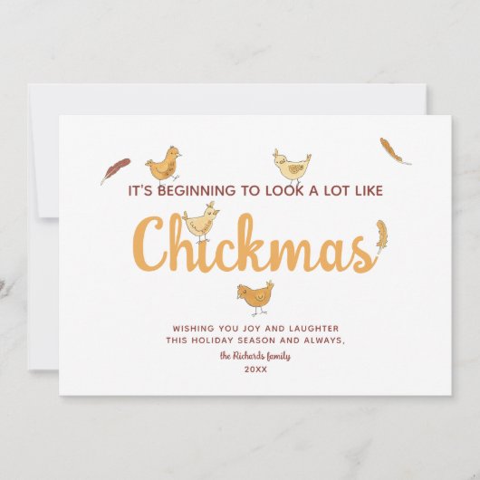 チキンおもしろいクリスマスツーフォトホリデーカード シーズンカード (正面)