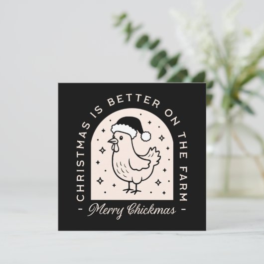 チキンおもしろいクリスマスファームのパンプス黒お洒落 シーズンカード (スタンド正面)