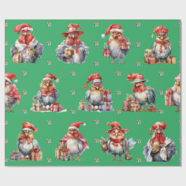 チキンおもしろいクリスマスホリデーショッパーズグリーン ラッピングペーパー